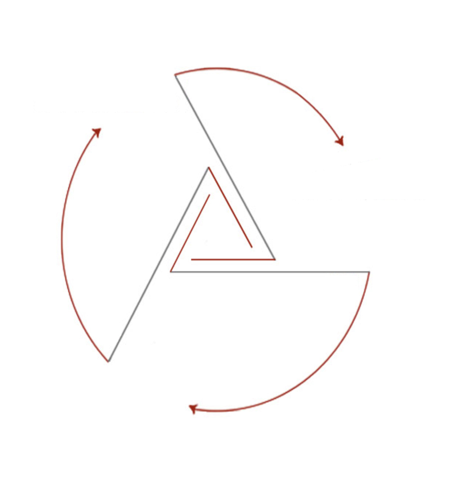 Central triangle and 3 arrows forming a circle, representing the cycle of Amalitech's business concept.